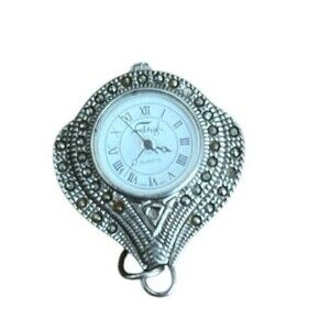 Vintage Faberge Womens Pendant Watch 27mm Case With Marcasite Accents Needs Batt